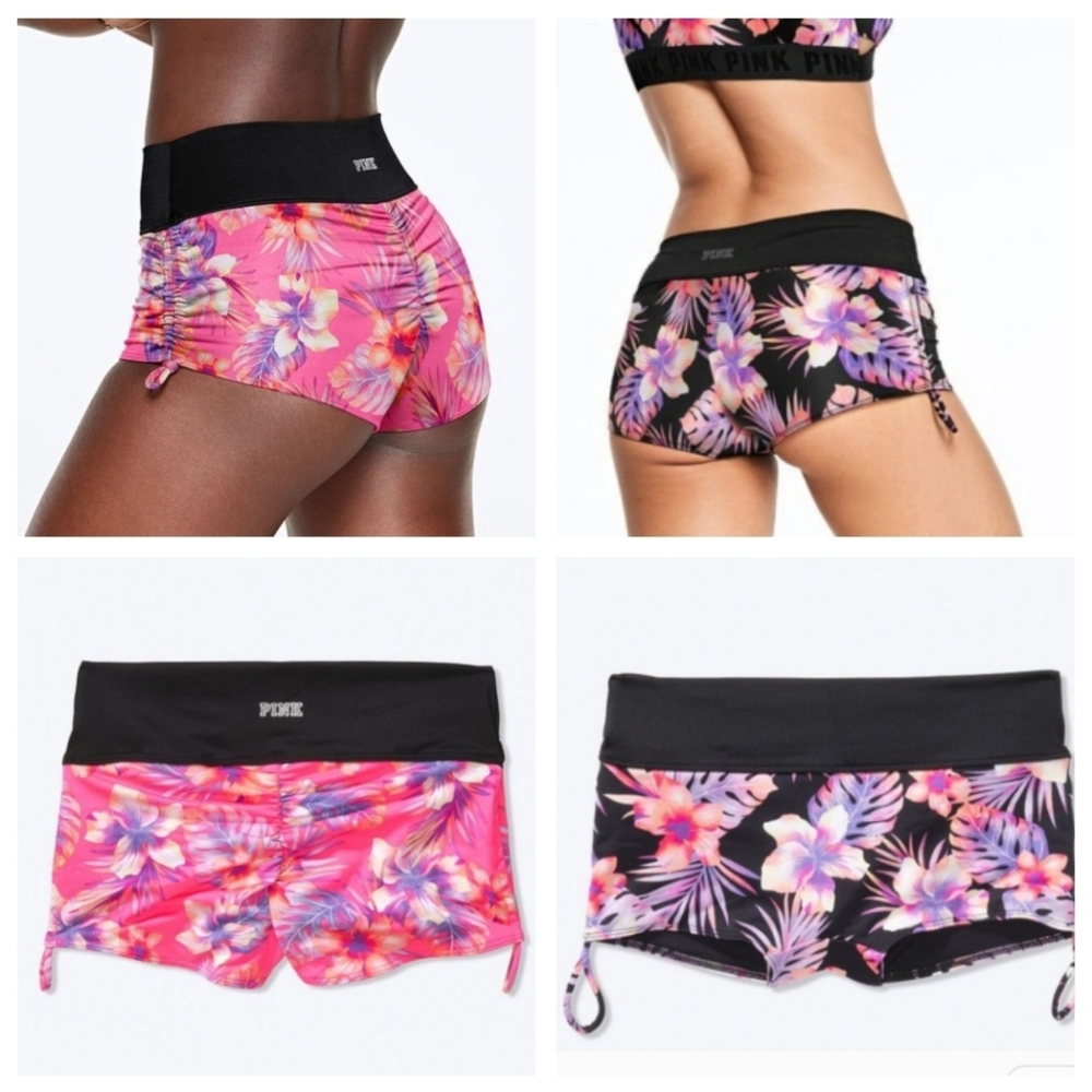 PINK Victoria's Secret Floral Swim Shorts - Pink and Black